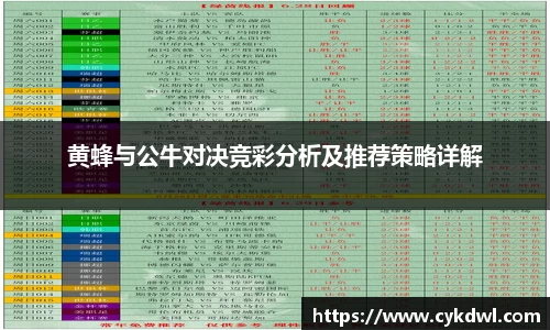 黄蜂与公牛对决竞彩分析及推荐策略详解